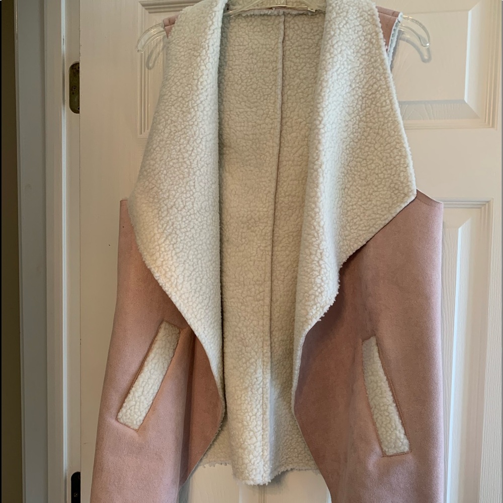 Pink suede and faux fur vest